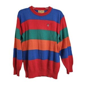 Vintage 90's Duck Head Men's Large Sweater Multi Color Stripe Logo Pullover